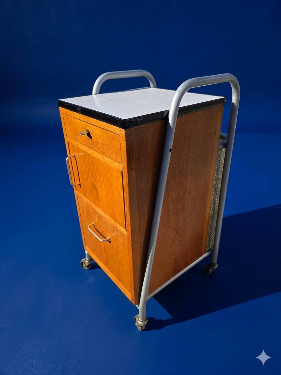 Meuble de bureau médical ETS Hordoir en chêne des années 60