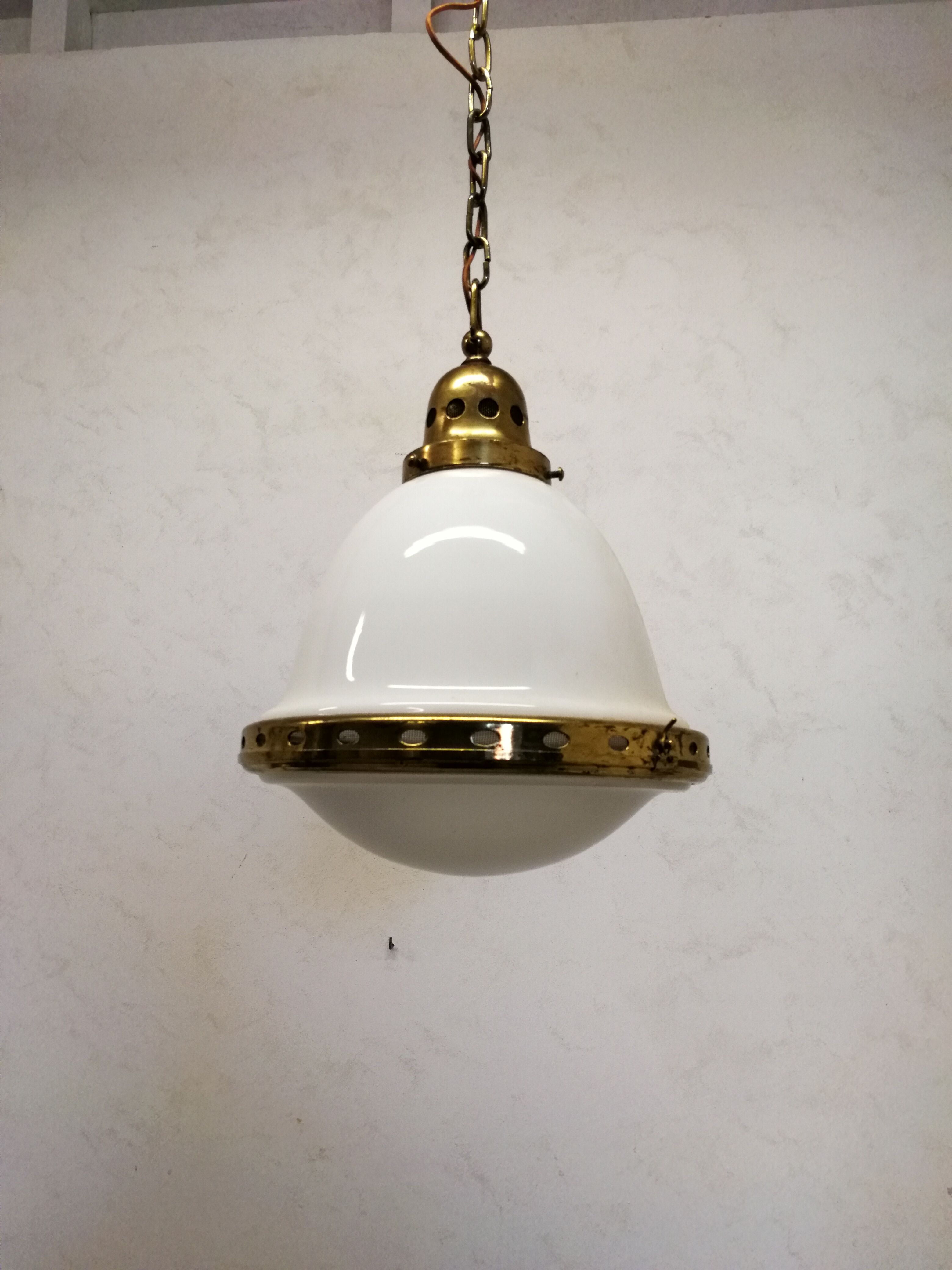 Brass and opaline hanging lamp