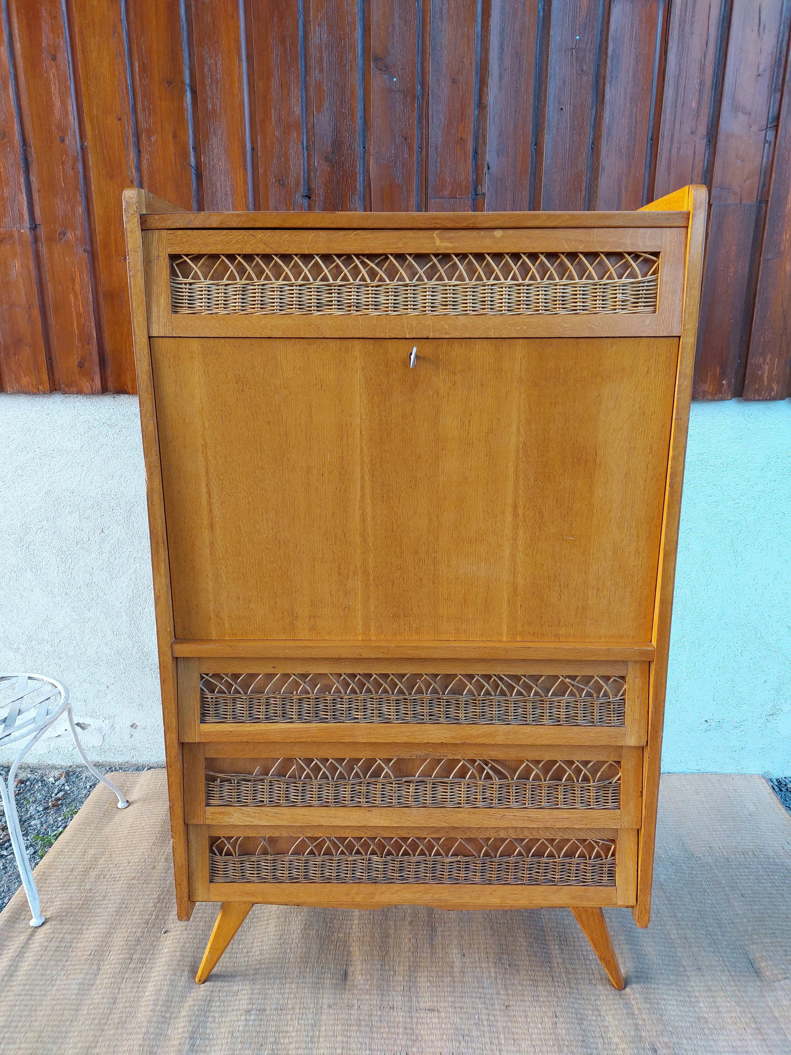 Secretary, drawers with wicker