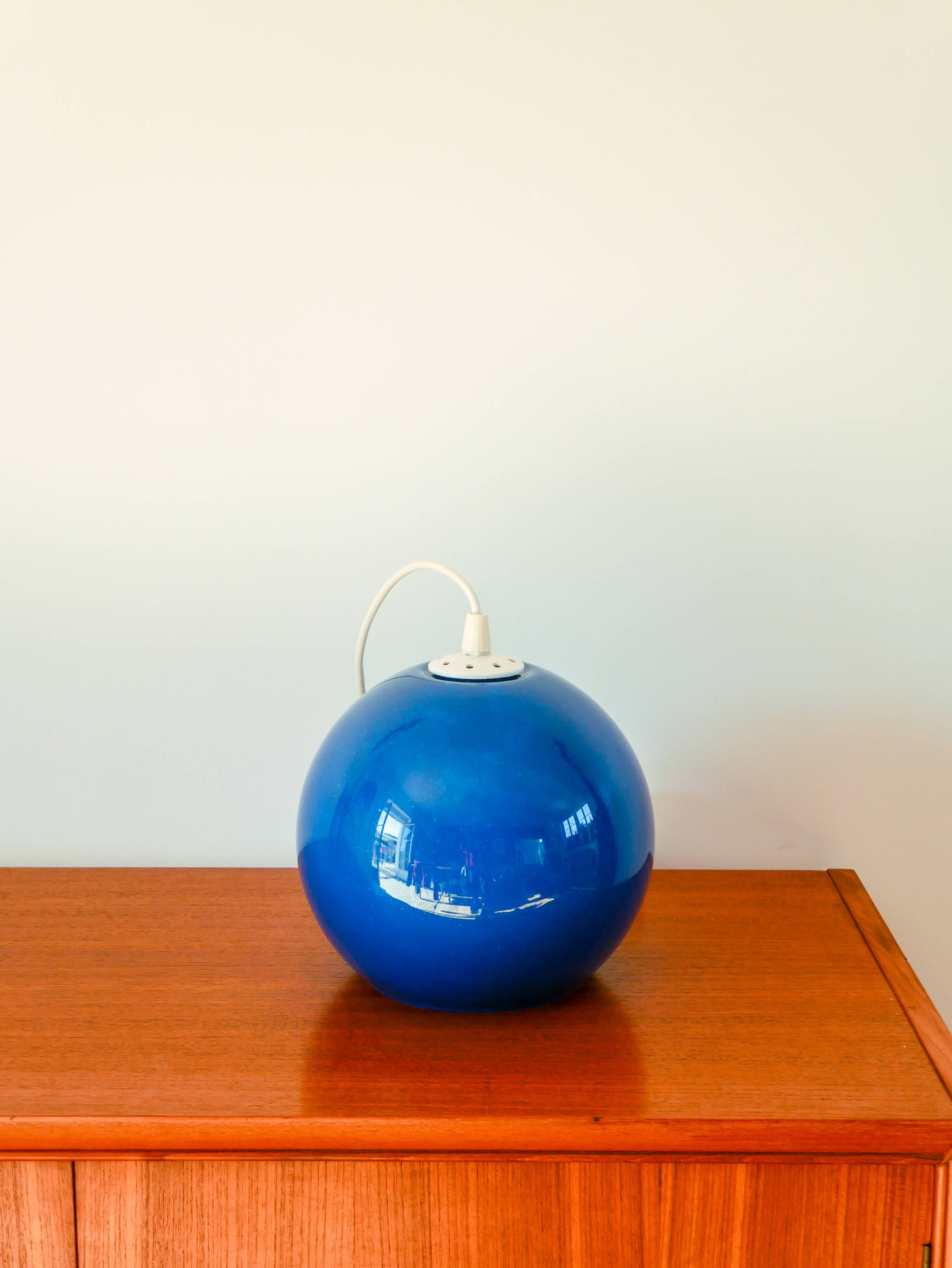 Spherical pendant light in royal blue opaline design 1970