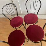 4 black metal bistro chairs with garnet red velvet