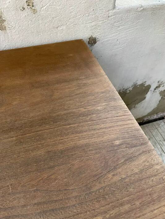 Brutalist desk in elm, signed Aranjou.