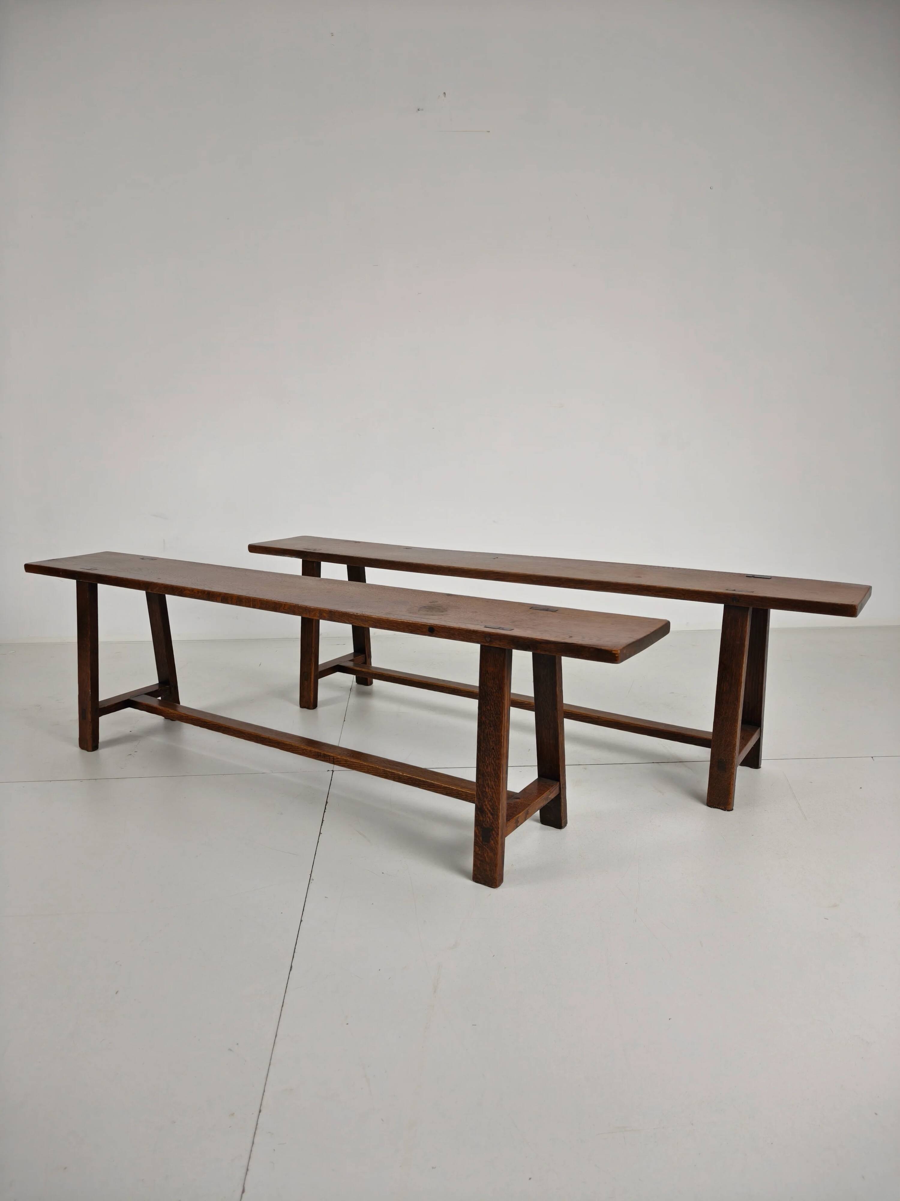 Pair of 19th century French rustic benches – solid oak