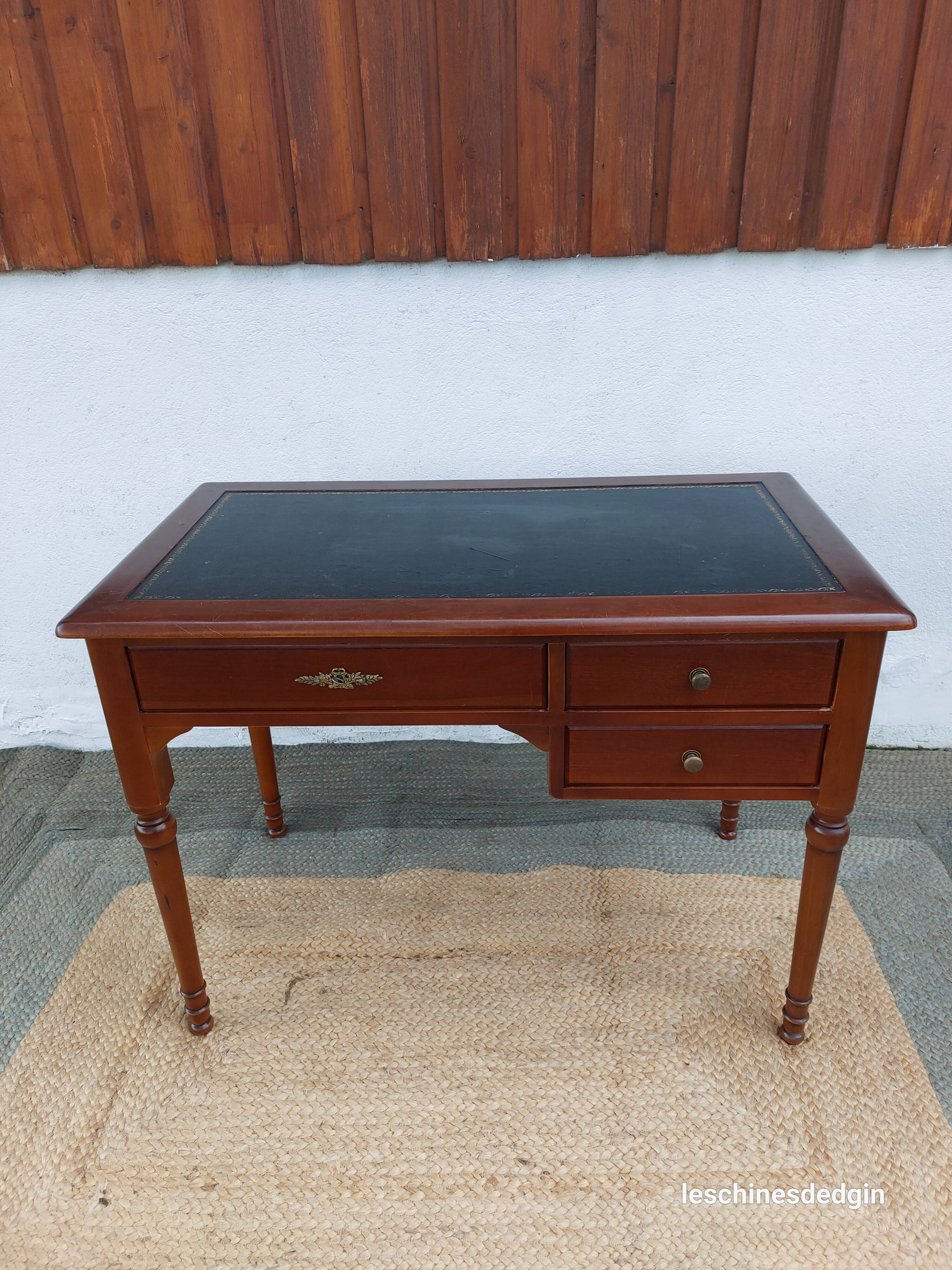 Black leather desk with extensions