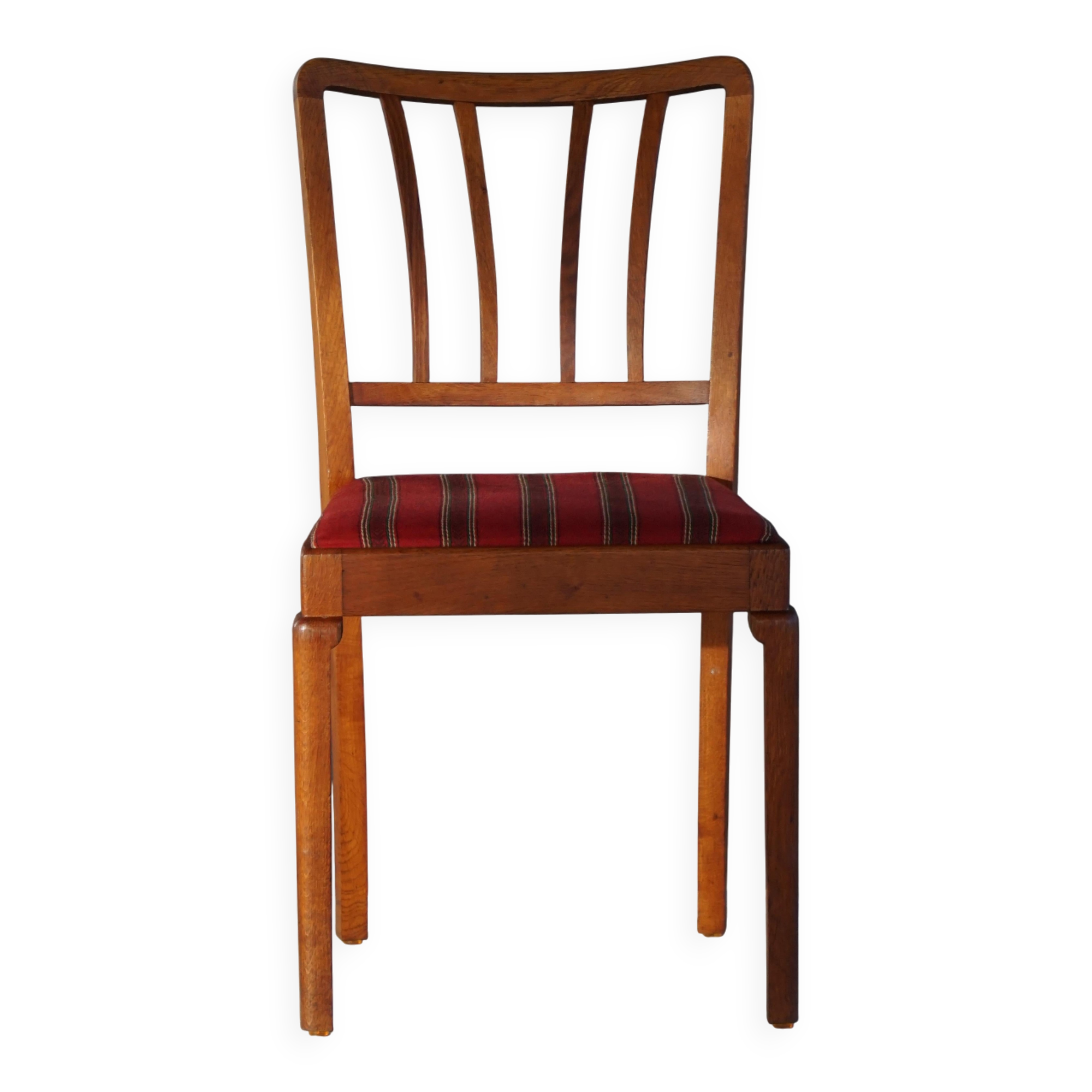 Set of 6 modern classic Danish dining chairs, oak with upholstered seats, 1950s.