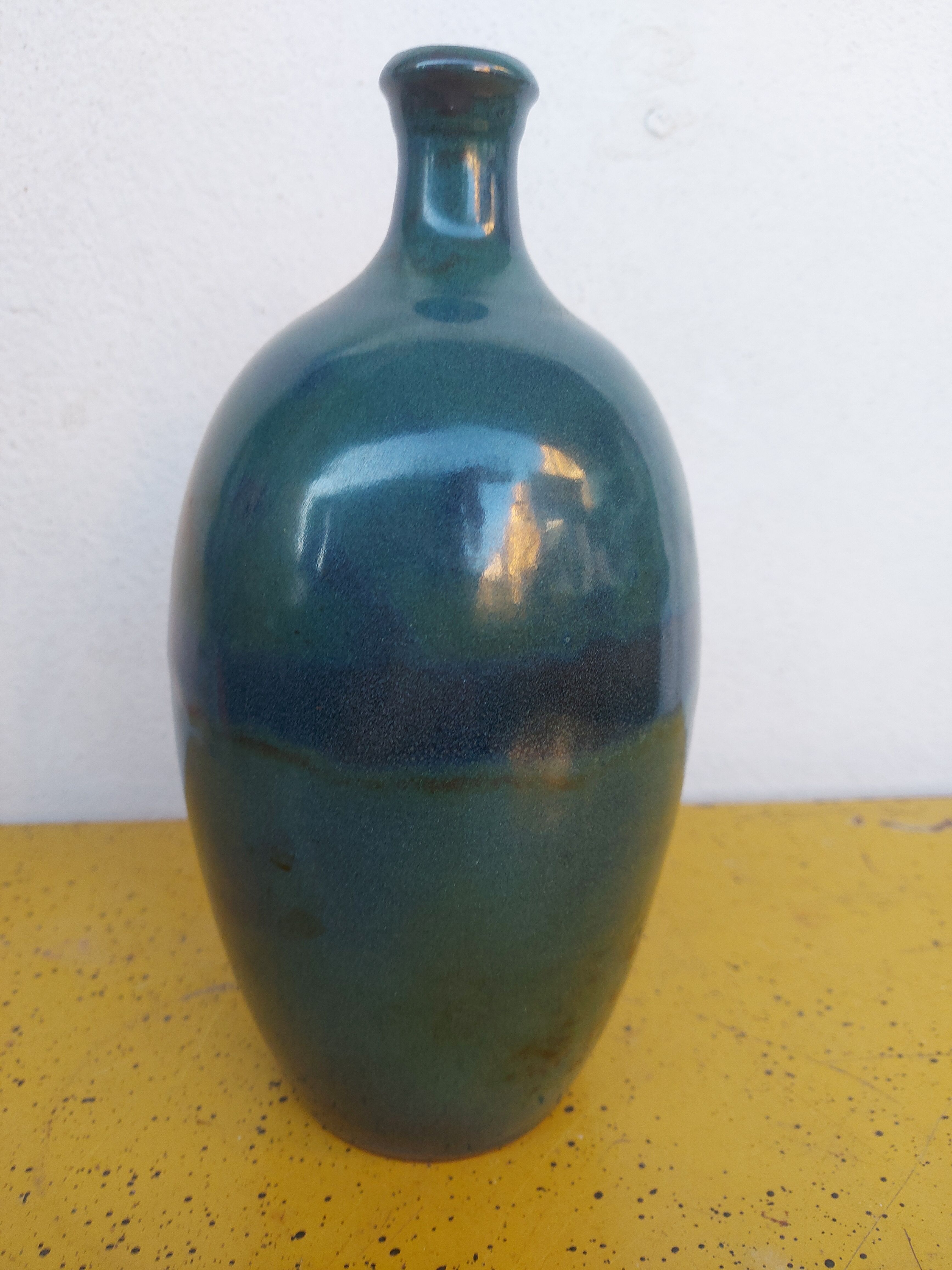 Enamelled terracotta vase, blue
