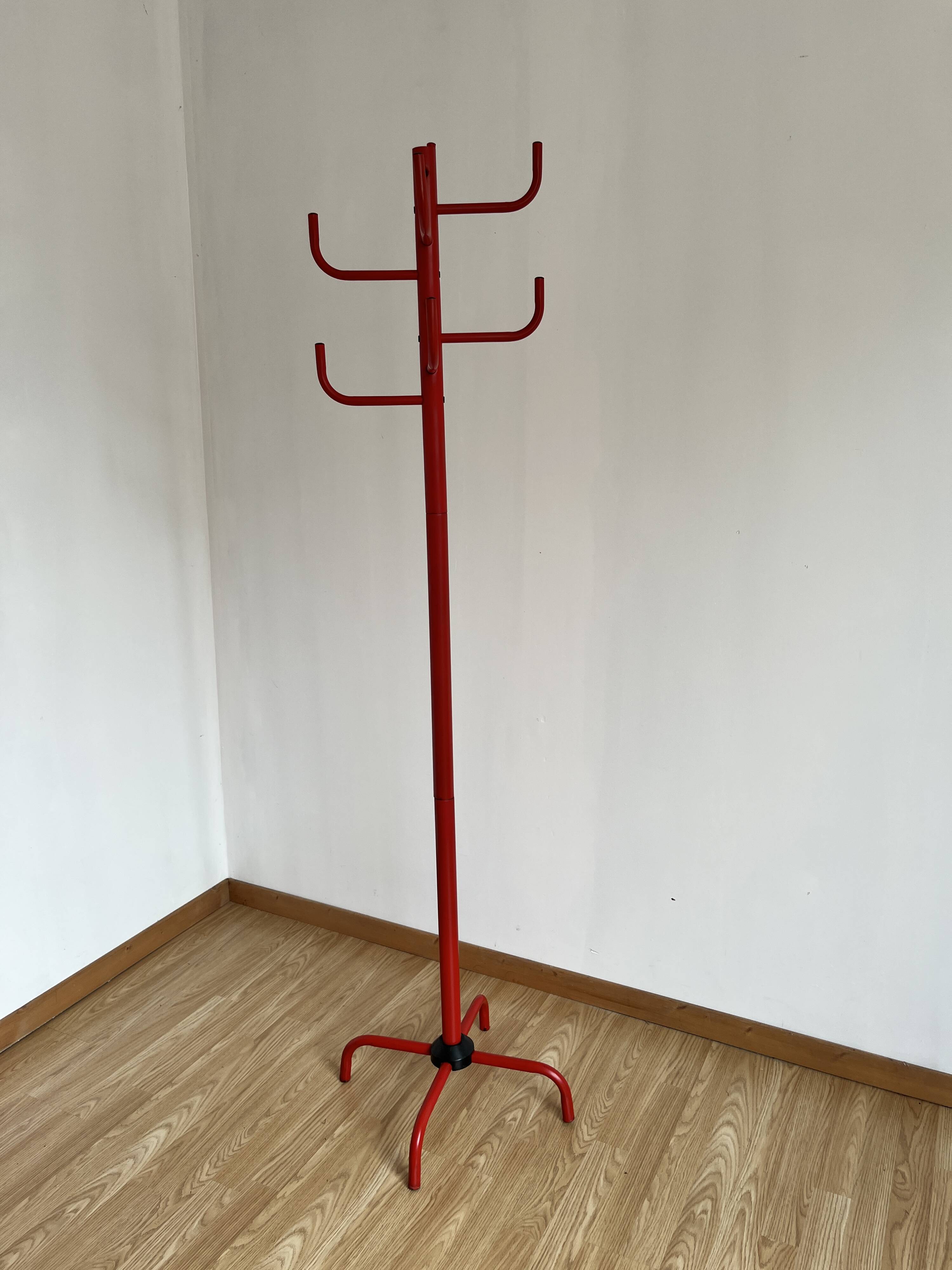 Red metal coat rack