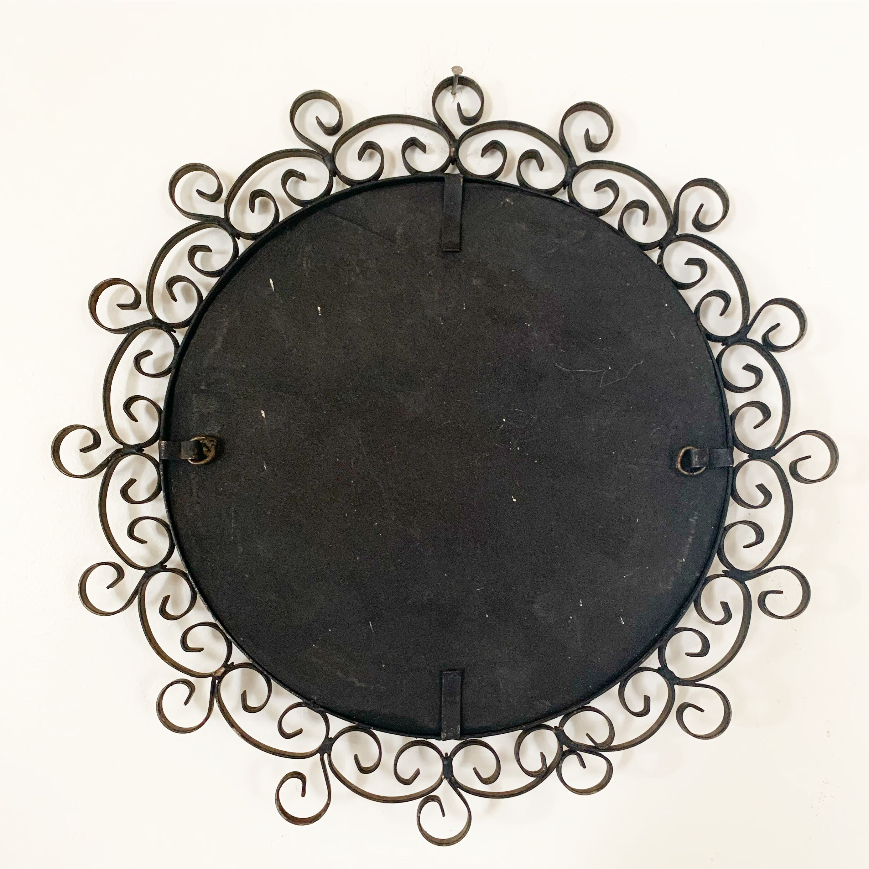 Vintage black metal mirror 28cm