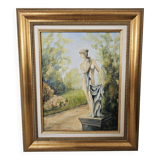 Oil on Canvas - Statue in a Park Signed Devaud