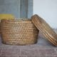 Antique basket, straw and bramble, woven basket with lid