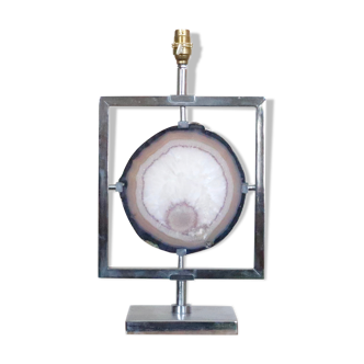 Pied de lampe base carrée avec tranche d'agate, années 70