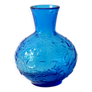 Set of 2 Vintage Small Blue and PinkGlass Vases with Flowers Pattern, Italy