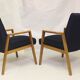 Pair of Scandinavian armchairs 60s restored deep blue gloved fabric.