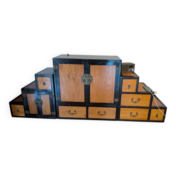 Meuble d'escalier japonais ''Kaidan Tansu'' – 3 modules – Double face