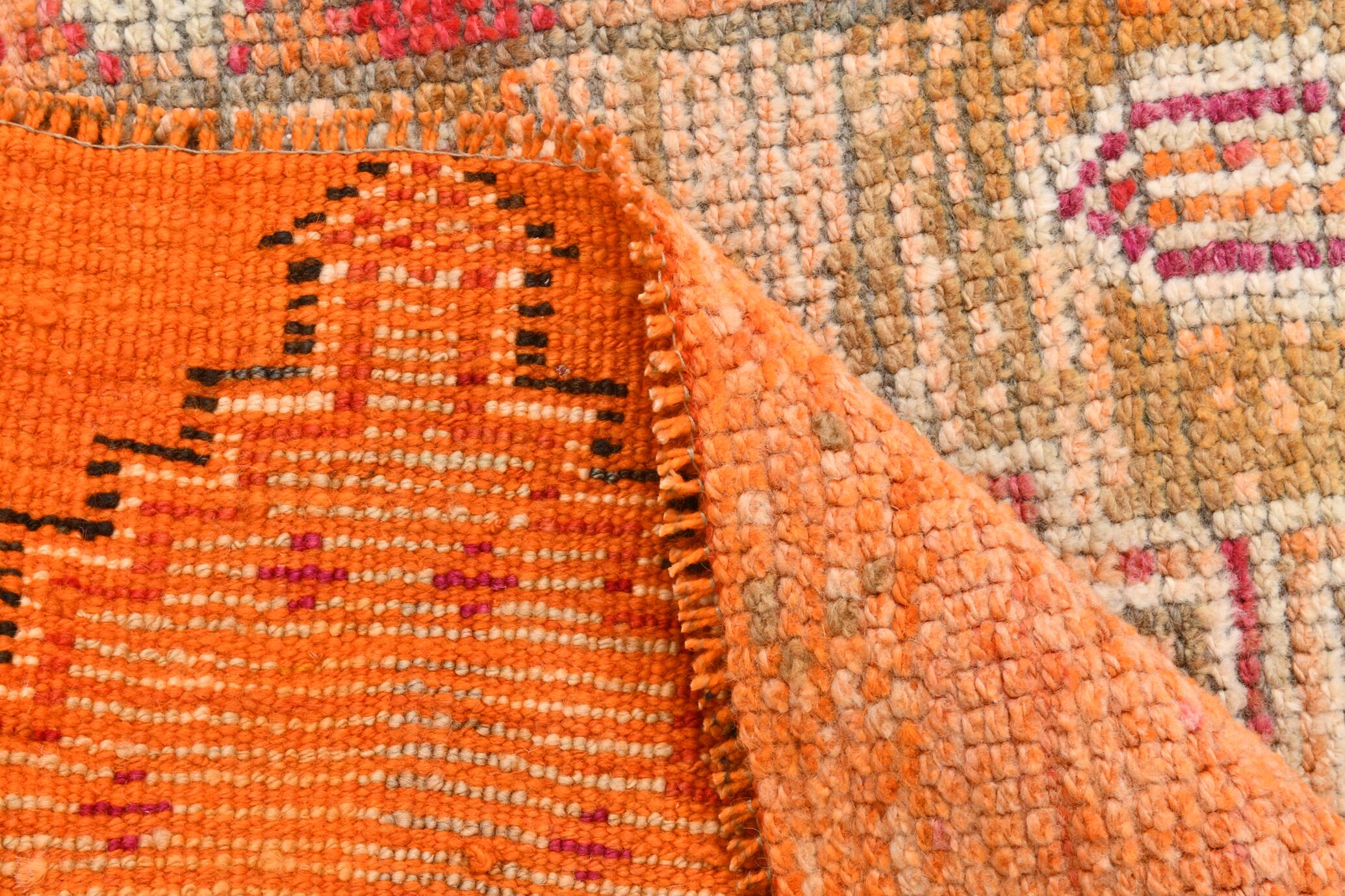 Pink & Orange Oriental Pattern Turkish Runner Rug, 90x306Cm