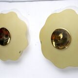 Set of three wall lamps by Fabbian in murano glass and brass. Italy 1970s