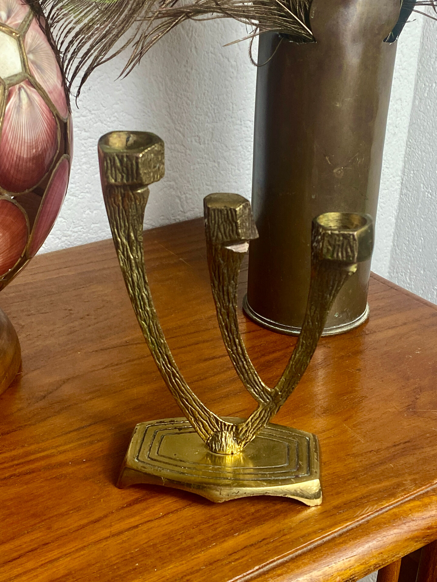Chandelier, brutalist menorah, Wainberg, in brass.