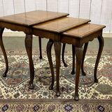 Set of 3 English walnut nesting tables from the 1950s