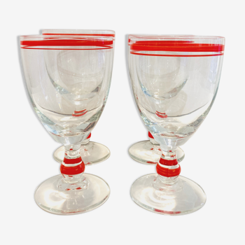 X4 transparent foot glass with red stripes- 80s-retro-vintage-kitchen