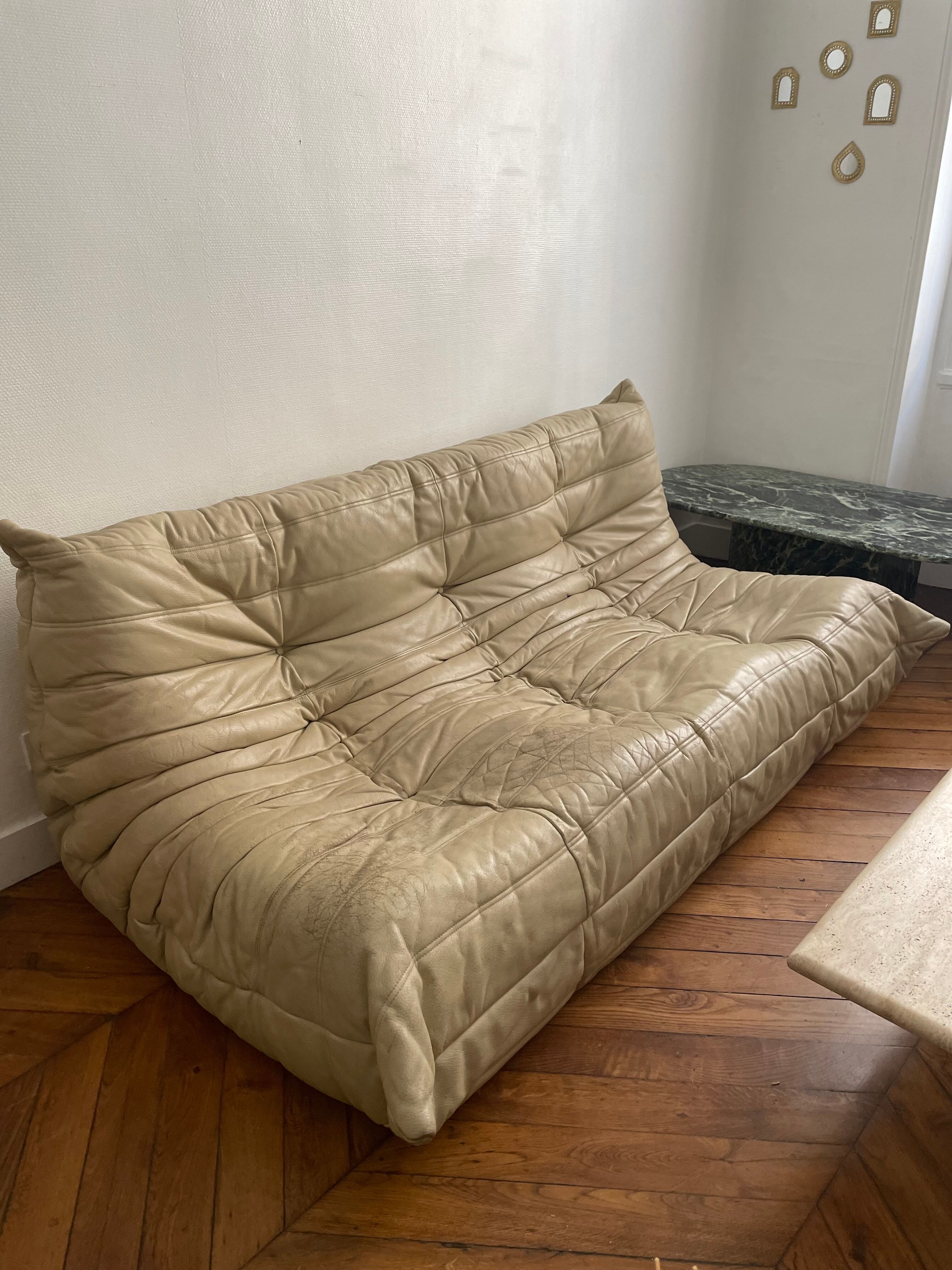 Sofa bench 3 places Togo by Michel Ducaroy edition Ligne Roset vintage