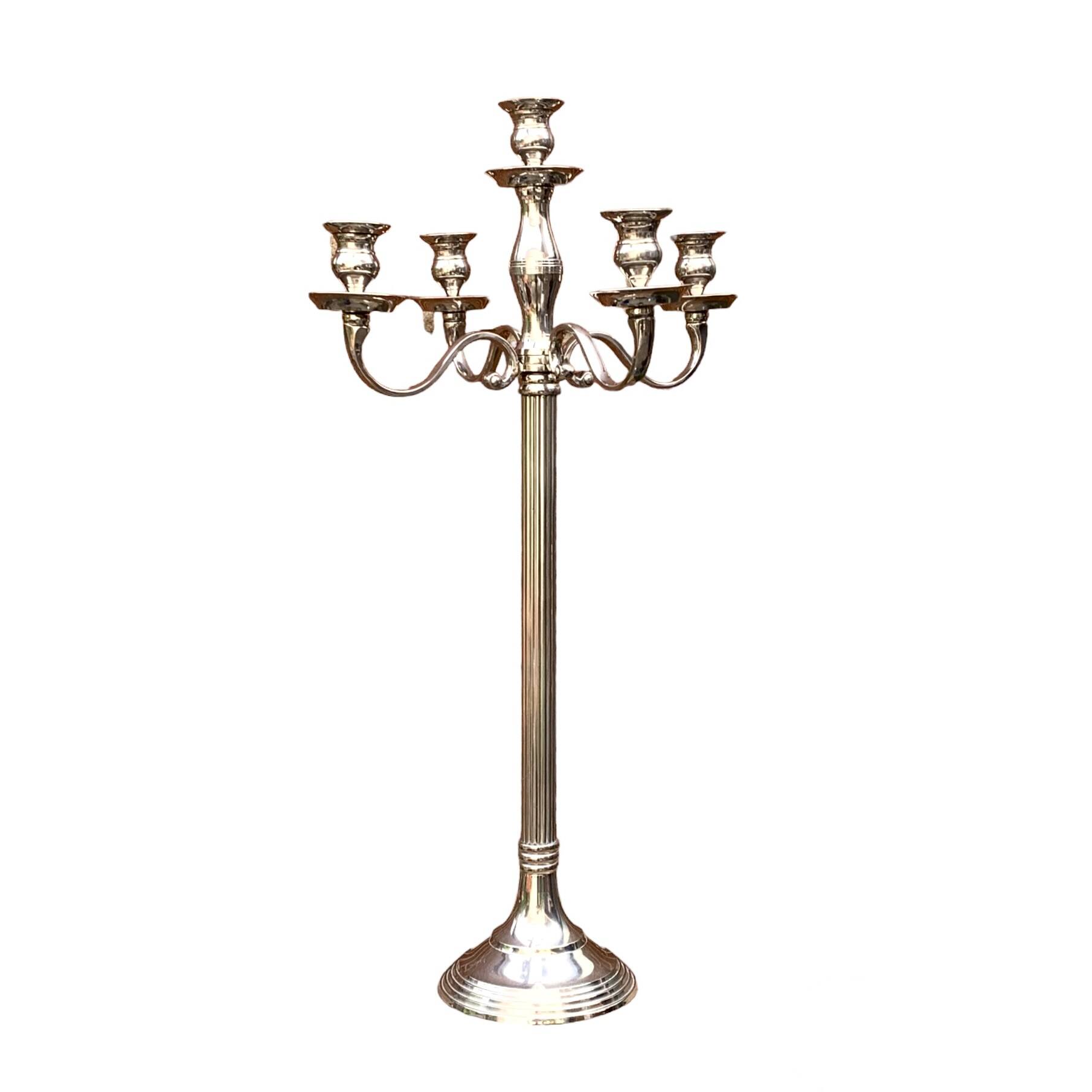 Antique large five-armed chrome-plated steel candlestick - 76cm