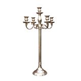 Antique large five-armed chrome-plated steel candlestick - 76cm