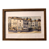 Old watercolour signed marius alamartine "hôtel de la halle" in charlieu