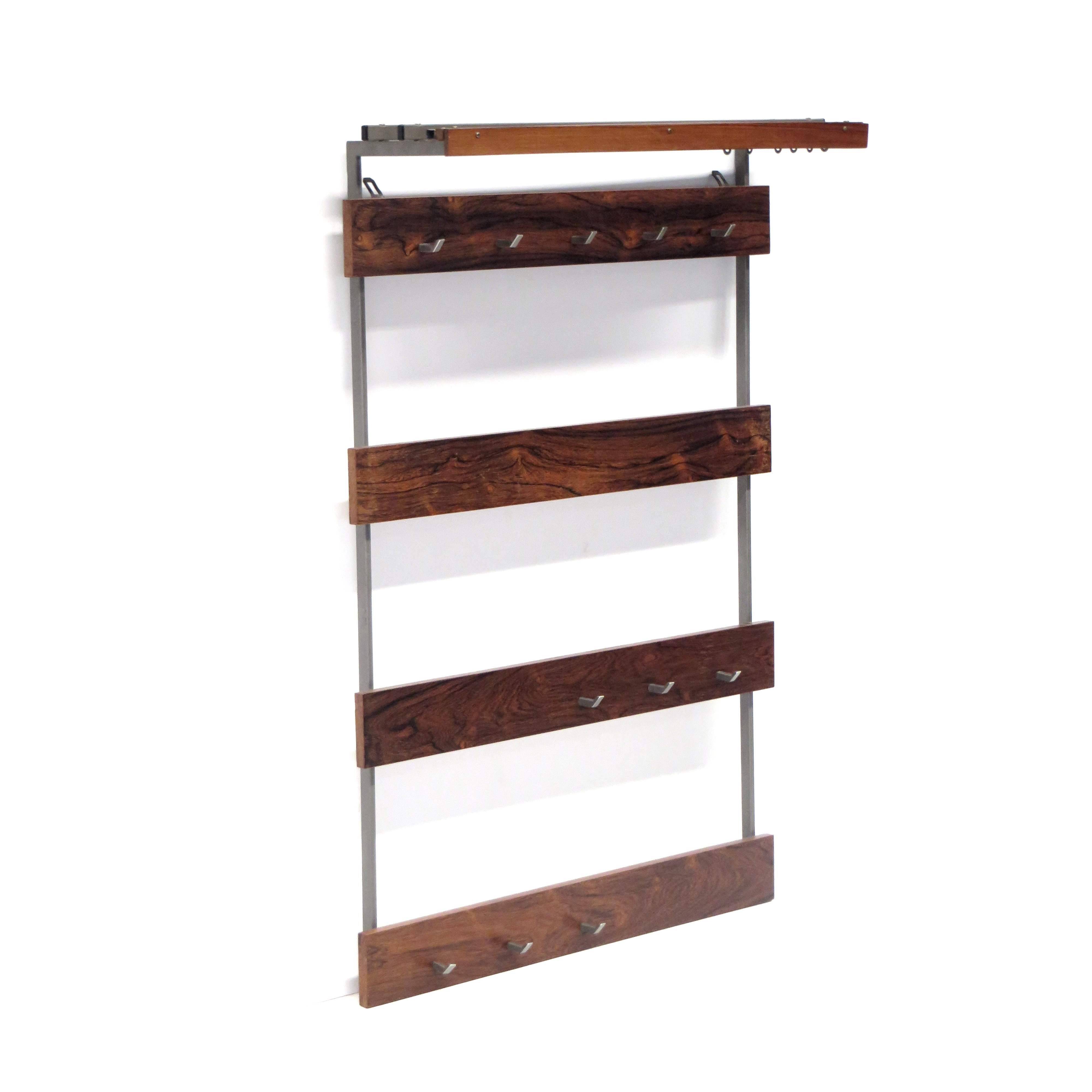 Large vintage rosewood coat rack with hooks made in the 60s
