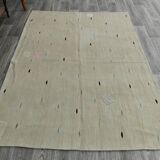Tapis Kilim Minimaliste Beige Naturel à Motifs Ethniques, 164x225 Cm
