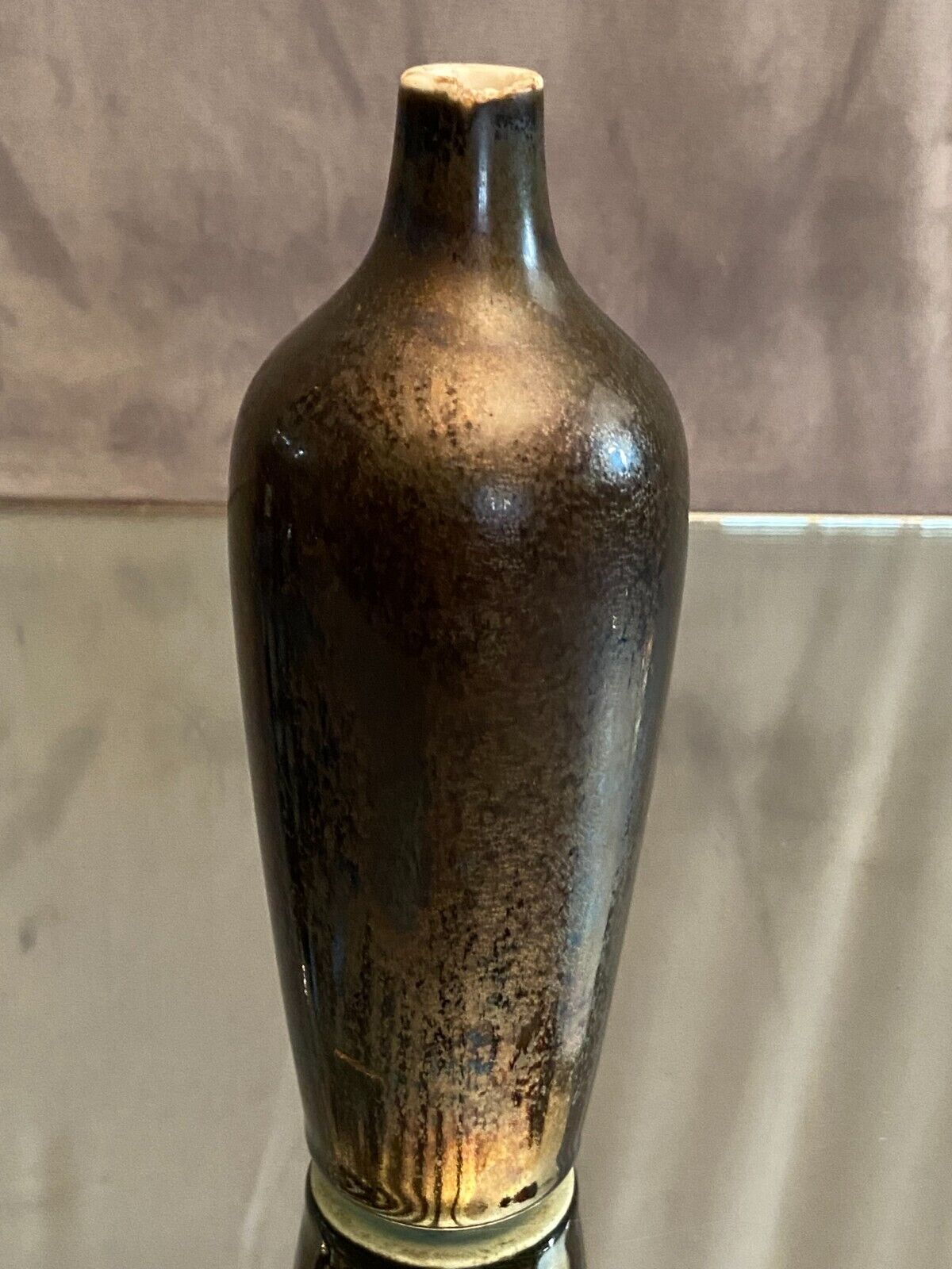 Iridescent ceramic soliflore vase early XXth GDV Bruère Girault Demay Vignolet