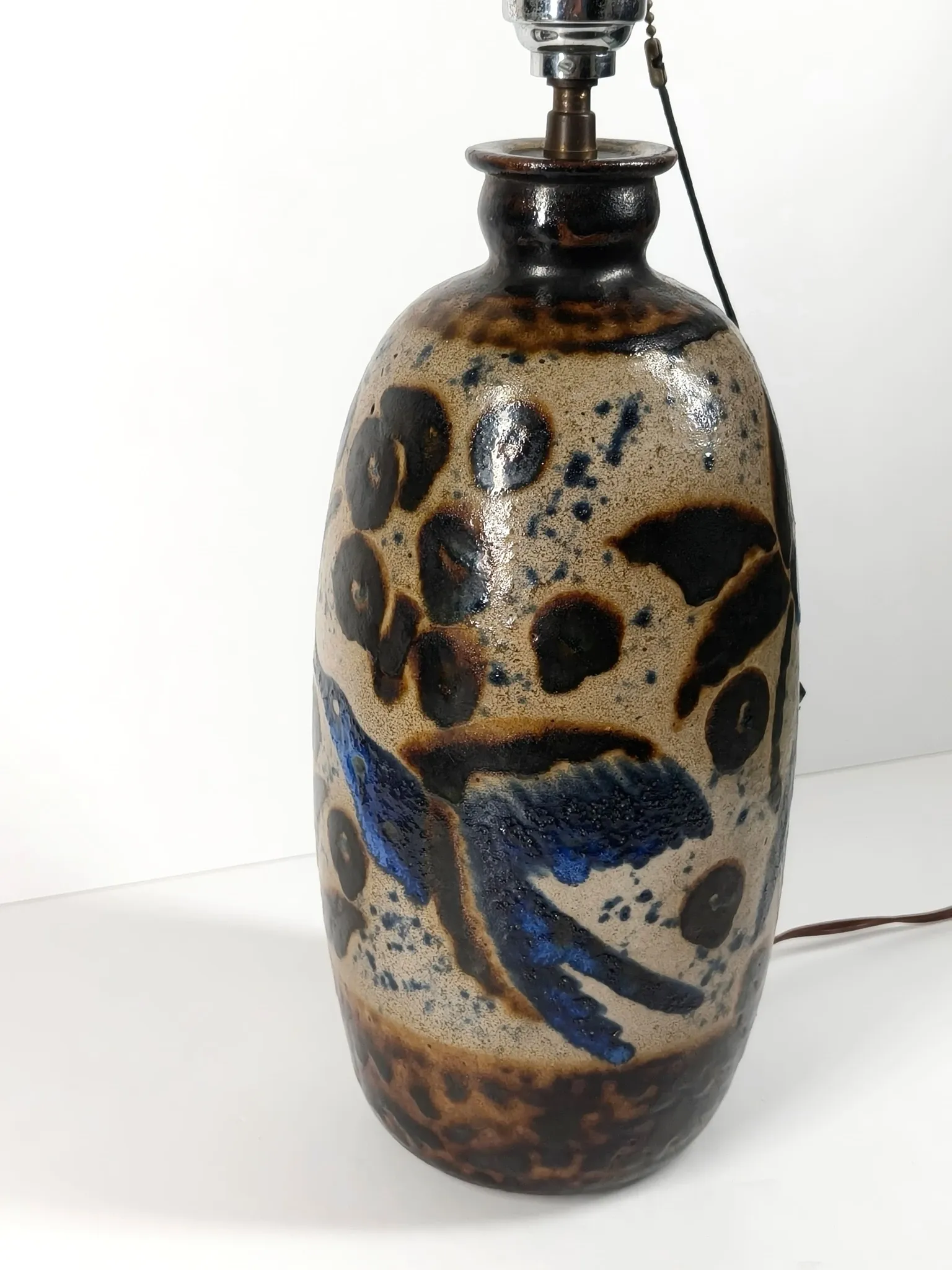 Art Deco Lamp in Stoneware with Blue Birds – Atelier Primavera, circa 1930