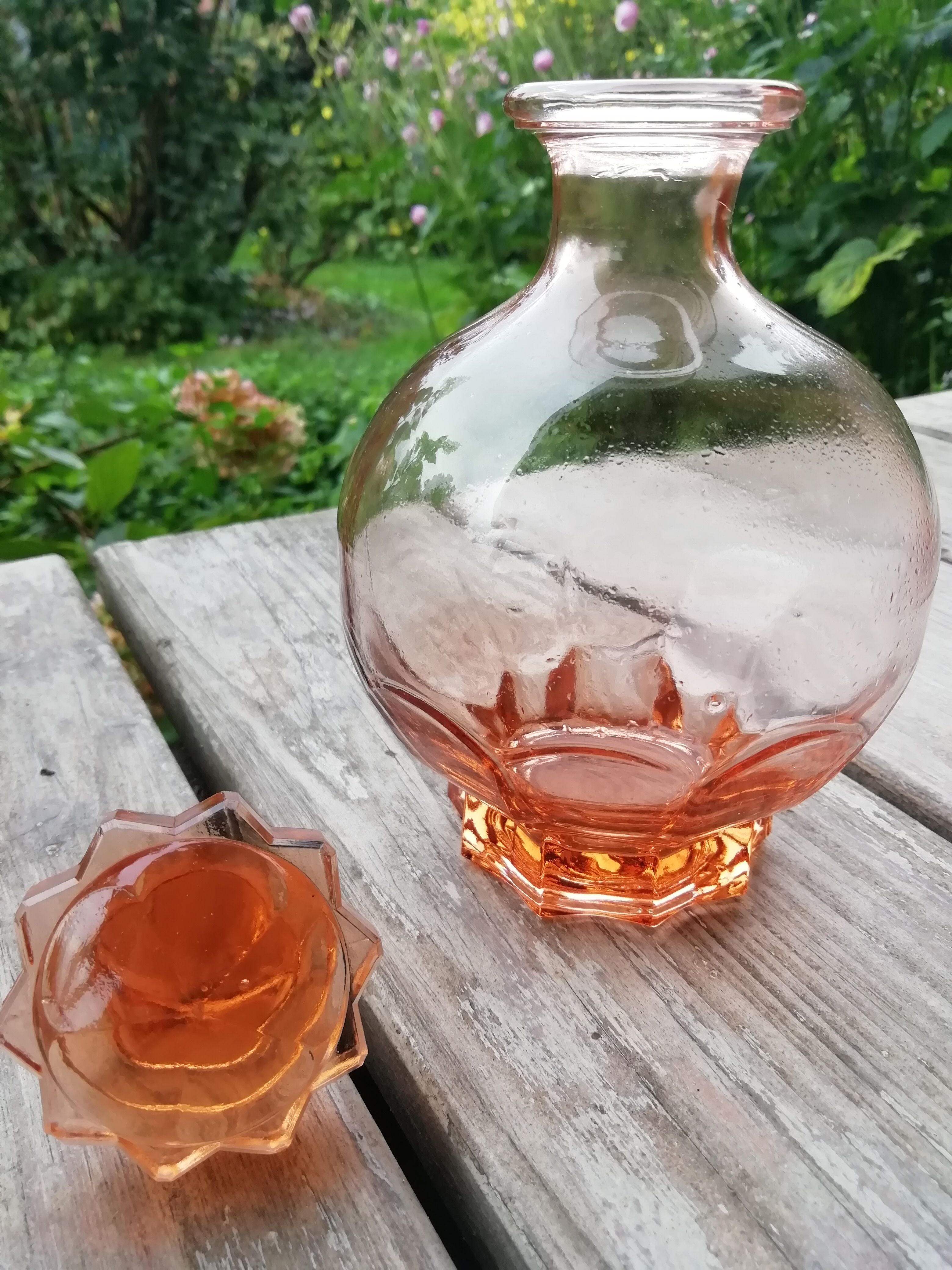 Pink glass decanter