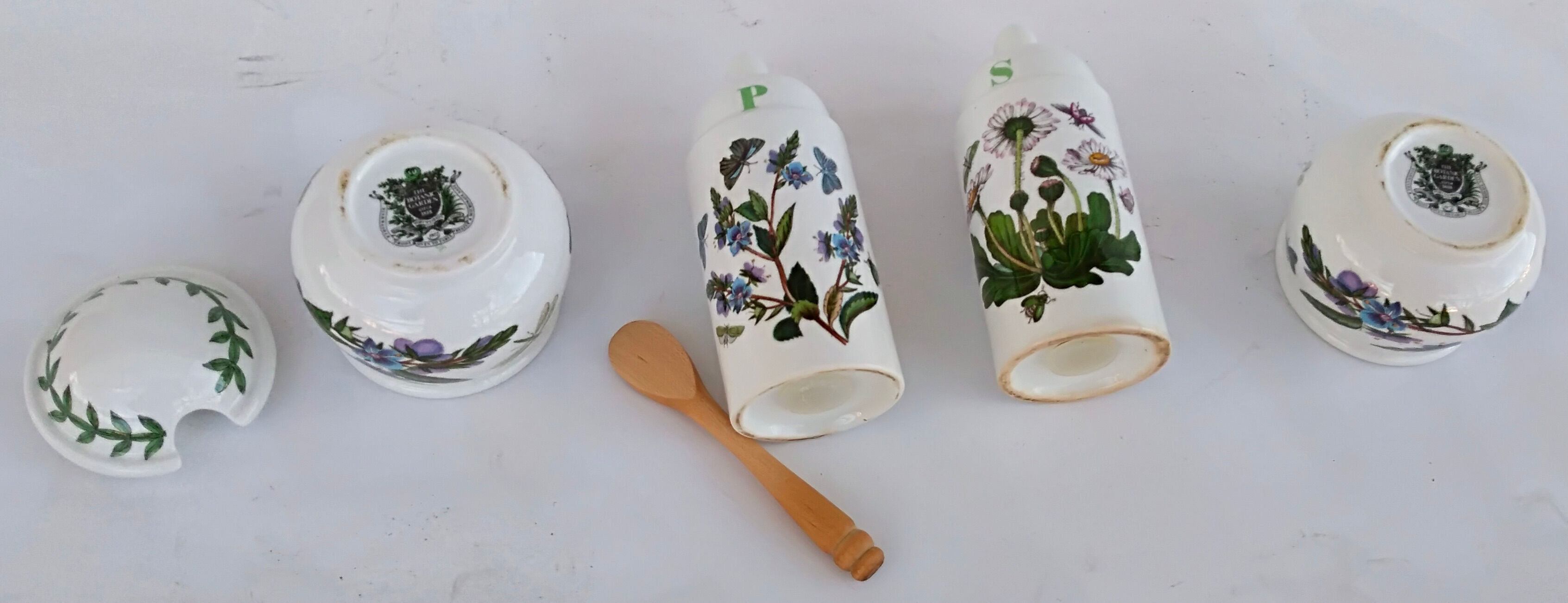 set salt pepper mustard, pot faience Portmairion made in England décor Botanic Garden