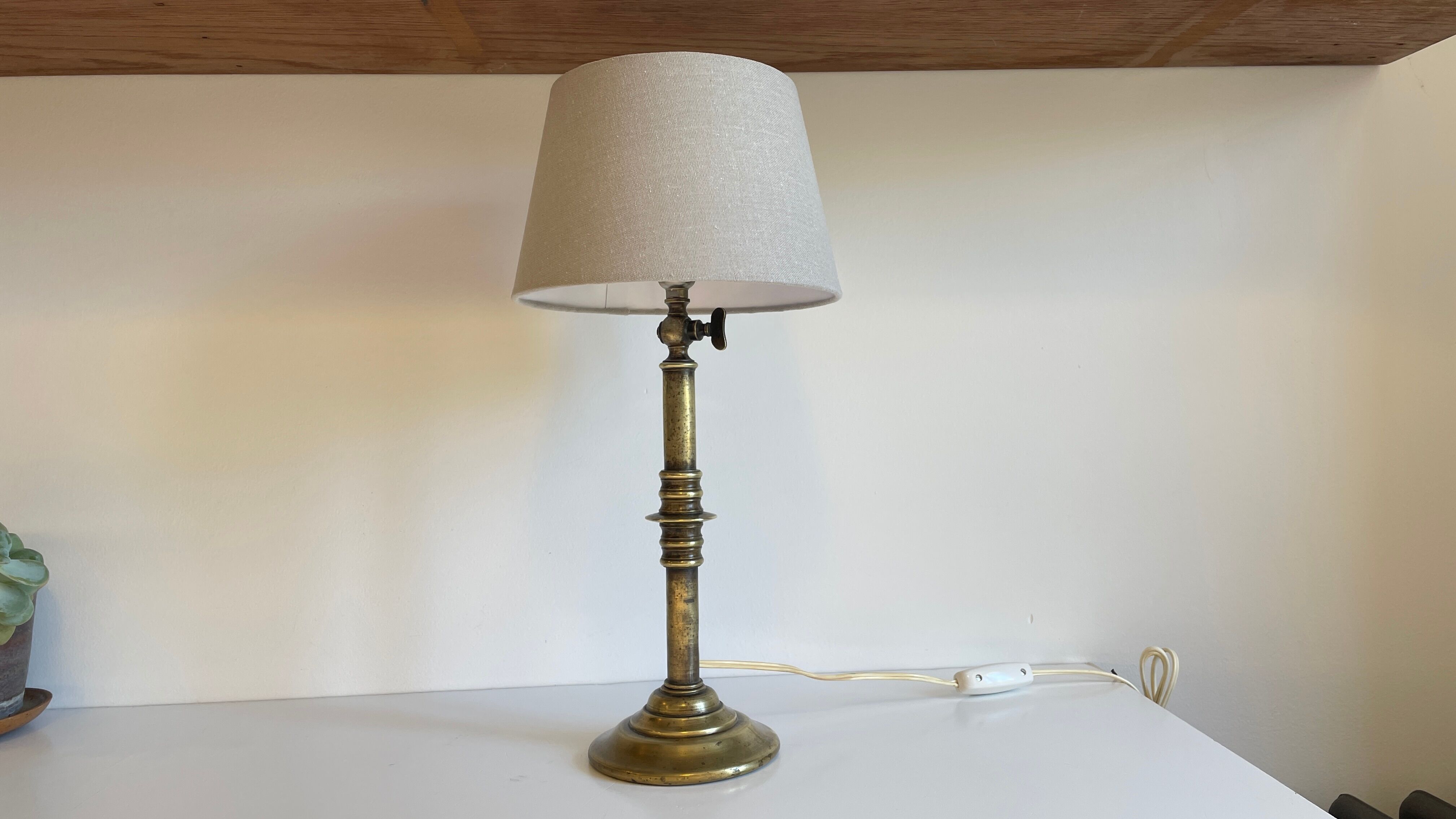 Solid brass lamp and vintage fabric