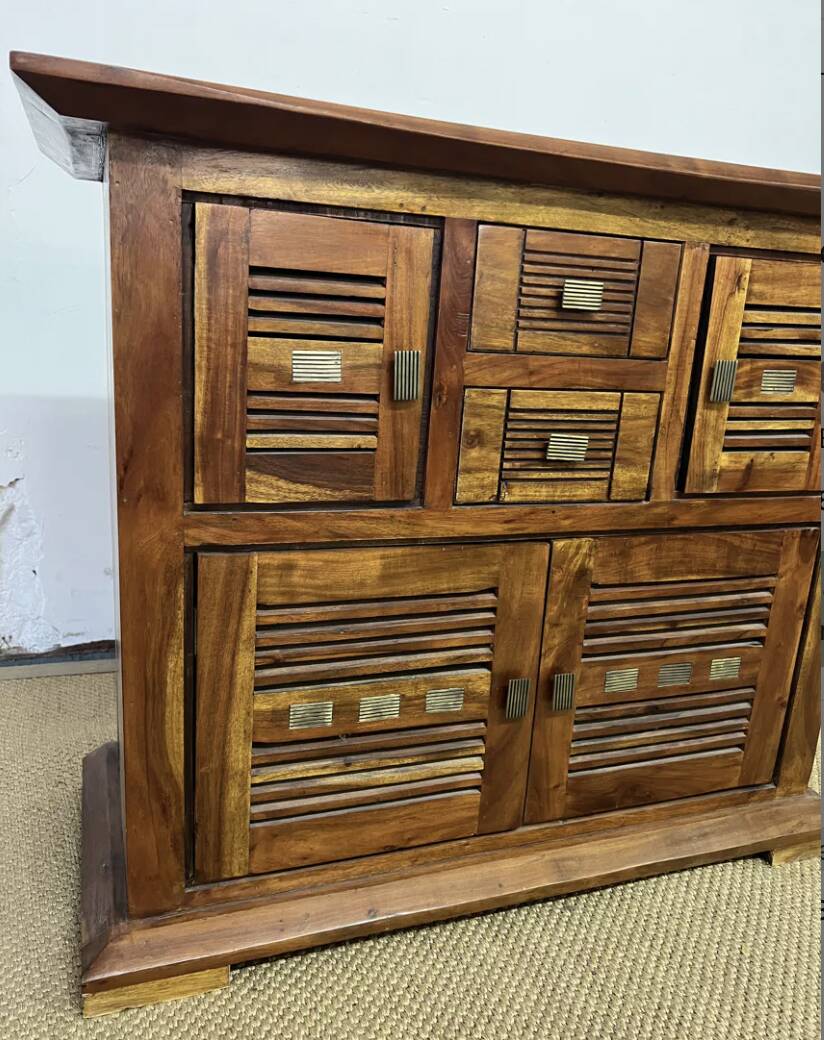 Buffet en bois d'acacia massif 4 portes, 2 tiroirs
