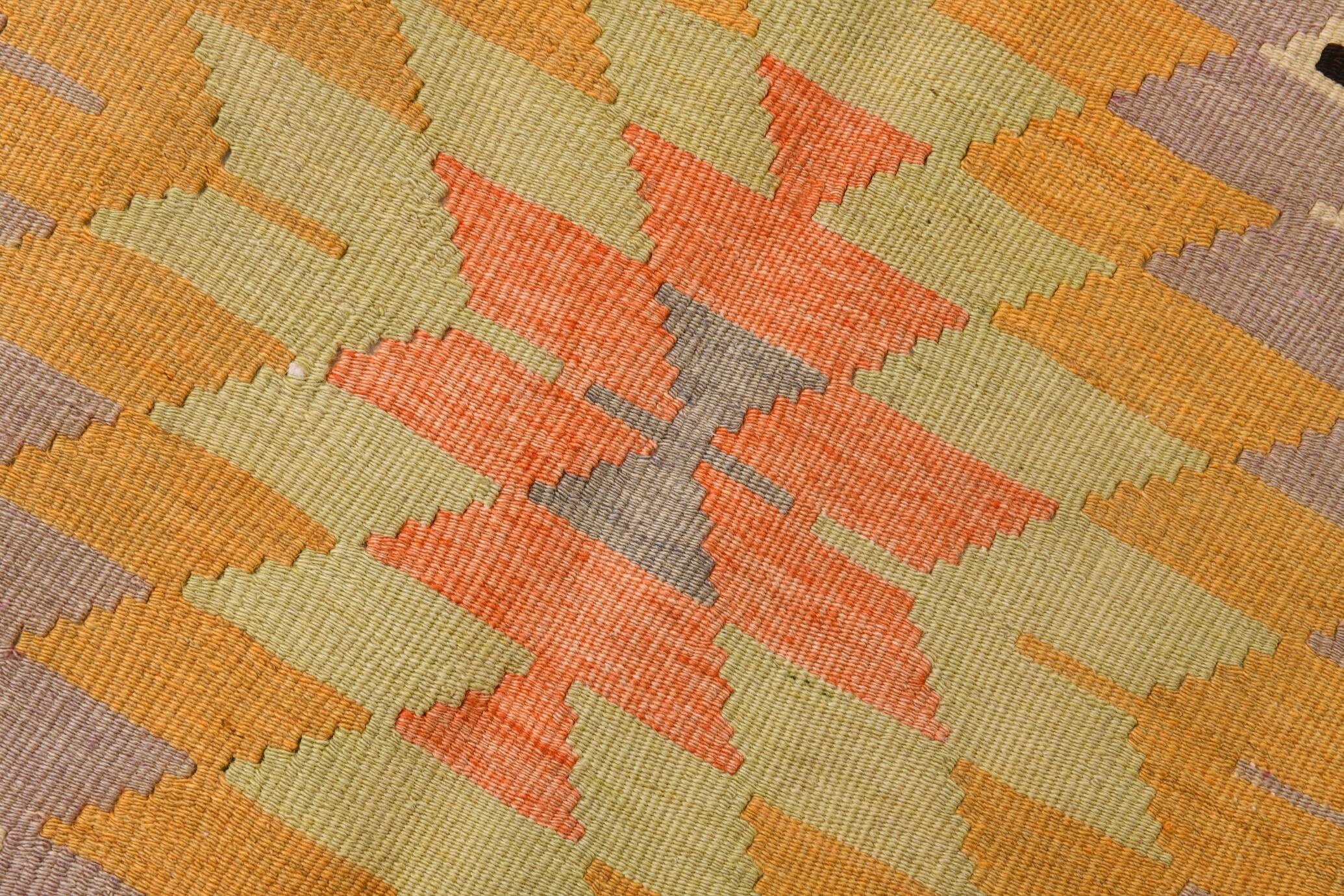 180x218Cm Geometric Style Kilim Rug, 6x7 Rugged Carpet