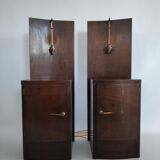 Pair of art deco bedside tables illuminated in wood and brass