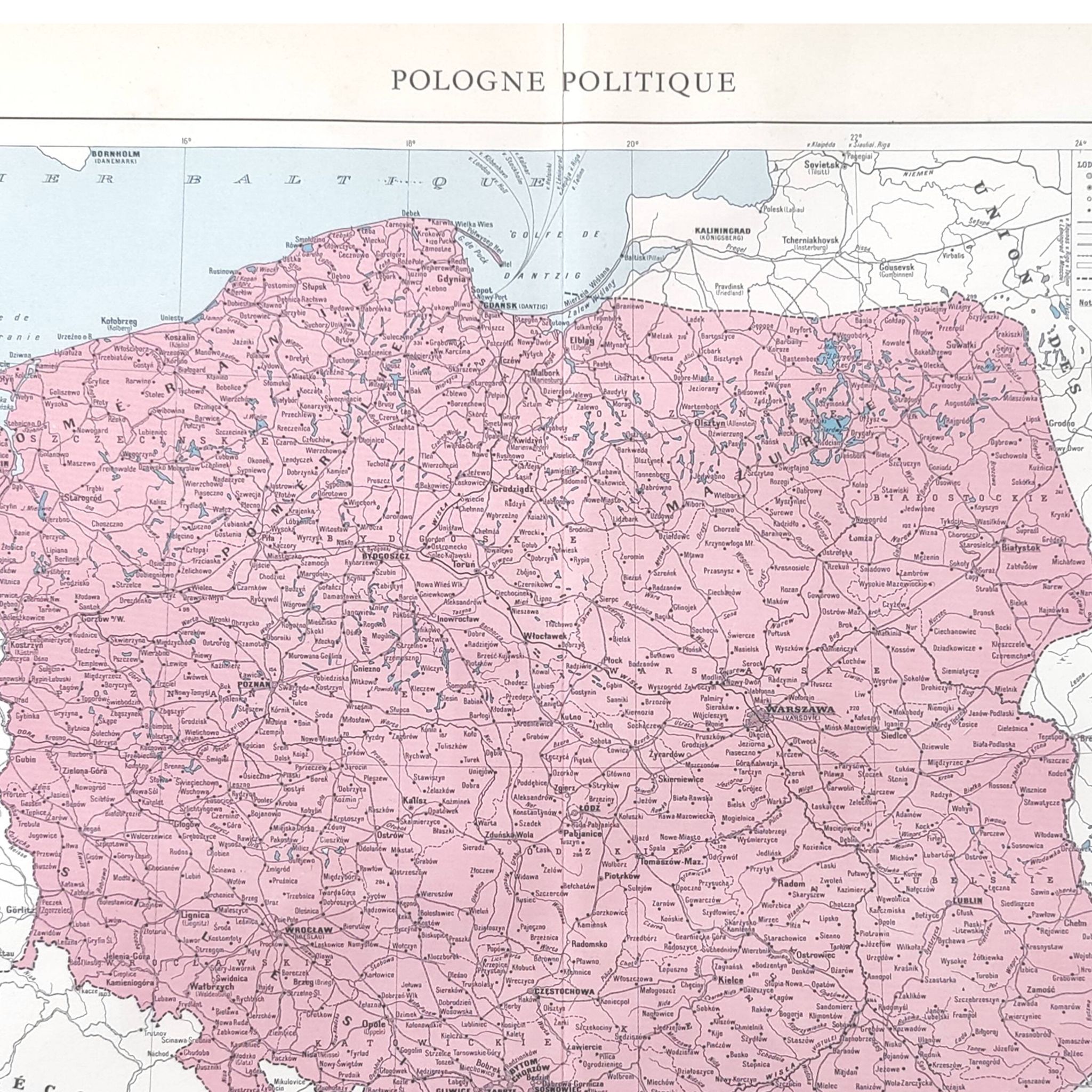 Old map of Poland Europe 43x43cm from 1950