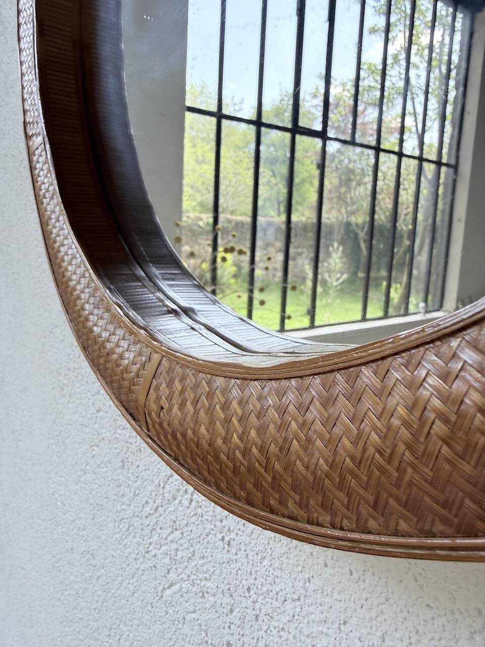 Woven wicker round mirror 1960
