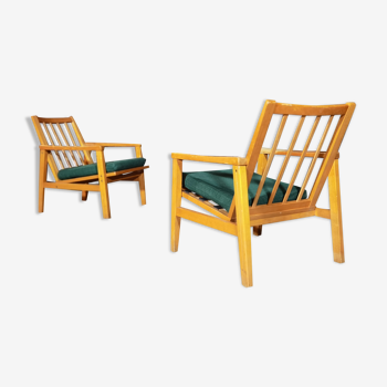 Pair of dark green ton armchairs