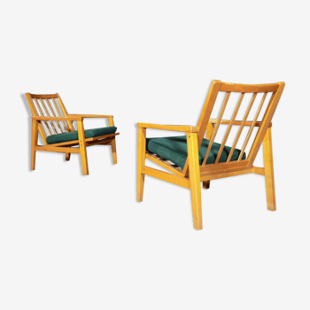 Paire de fauteuils ton vert foncé