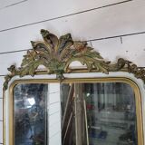 Ancien miroir style Louis XV patine doré et blanc, 145×82cms