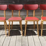 5 chairs light beech skaï red 1950