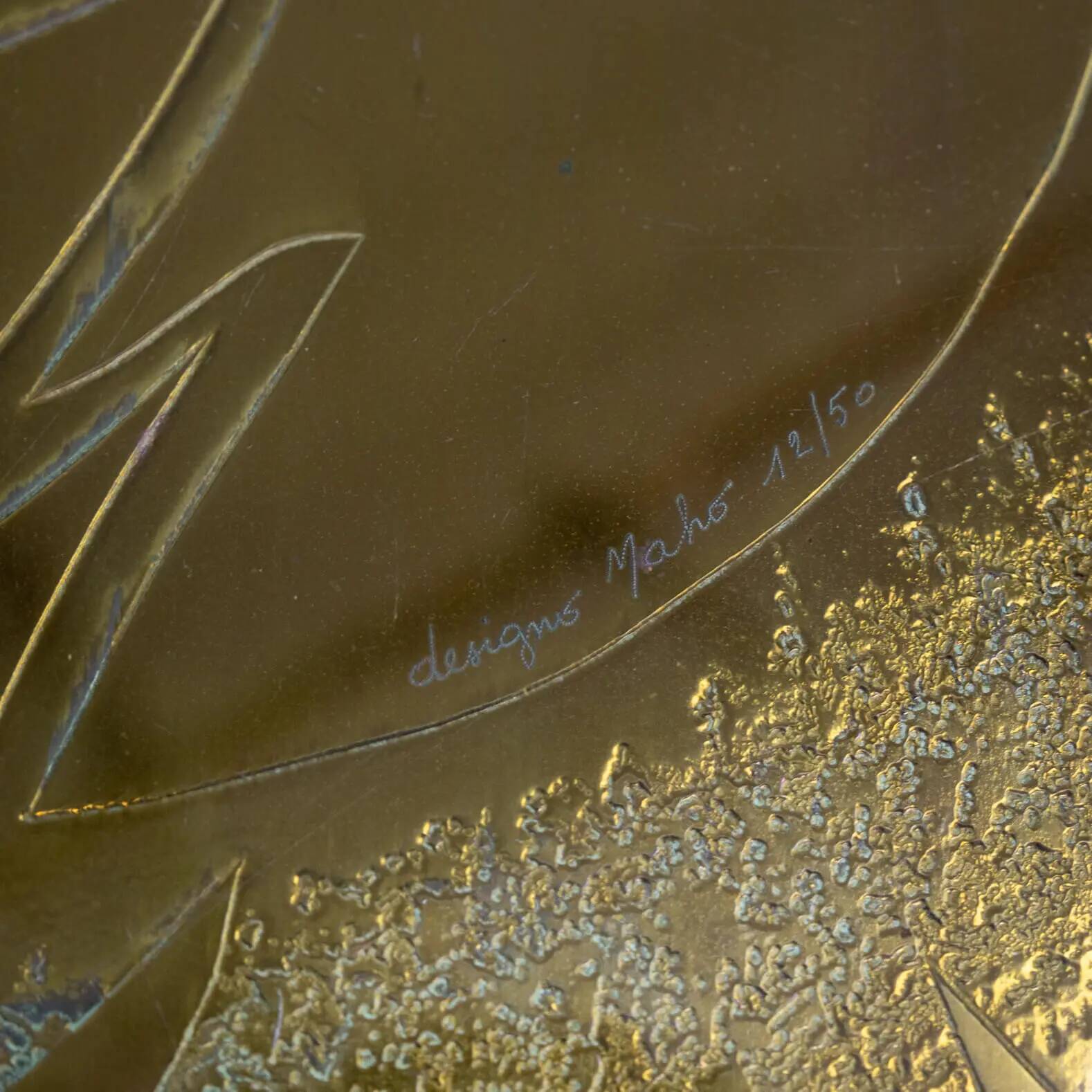 George Mathias Travertine Coffee Table for Maho with Artwork nr 12/50, 1970's