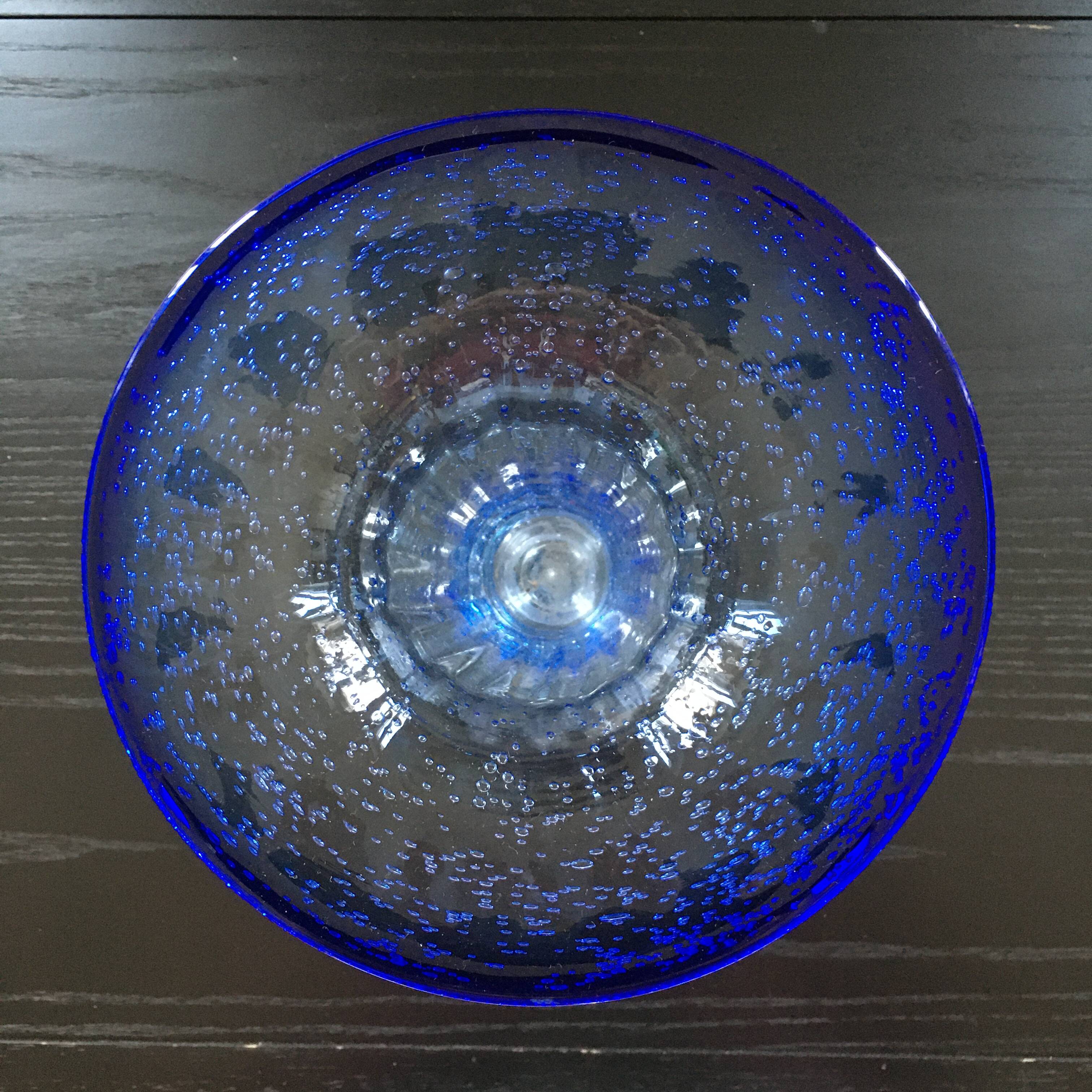 Large blue bubble glass vase
