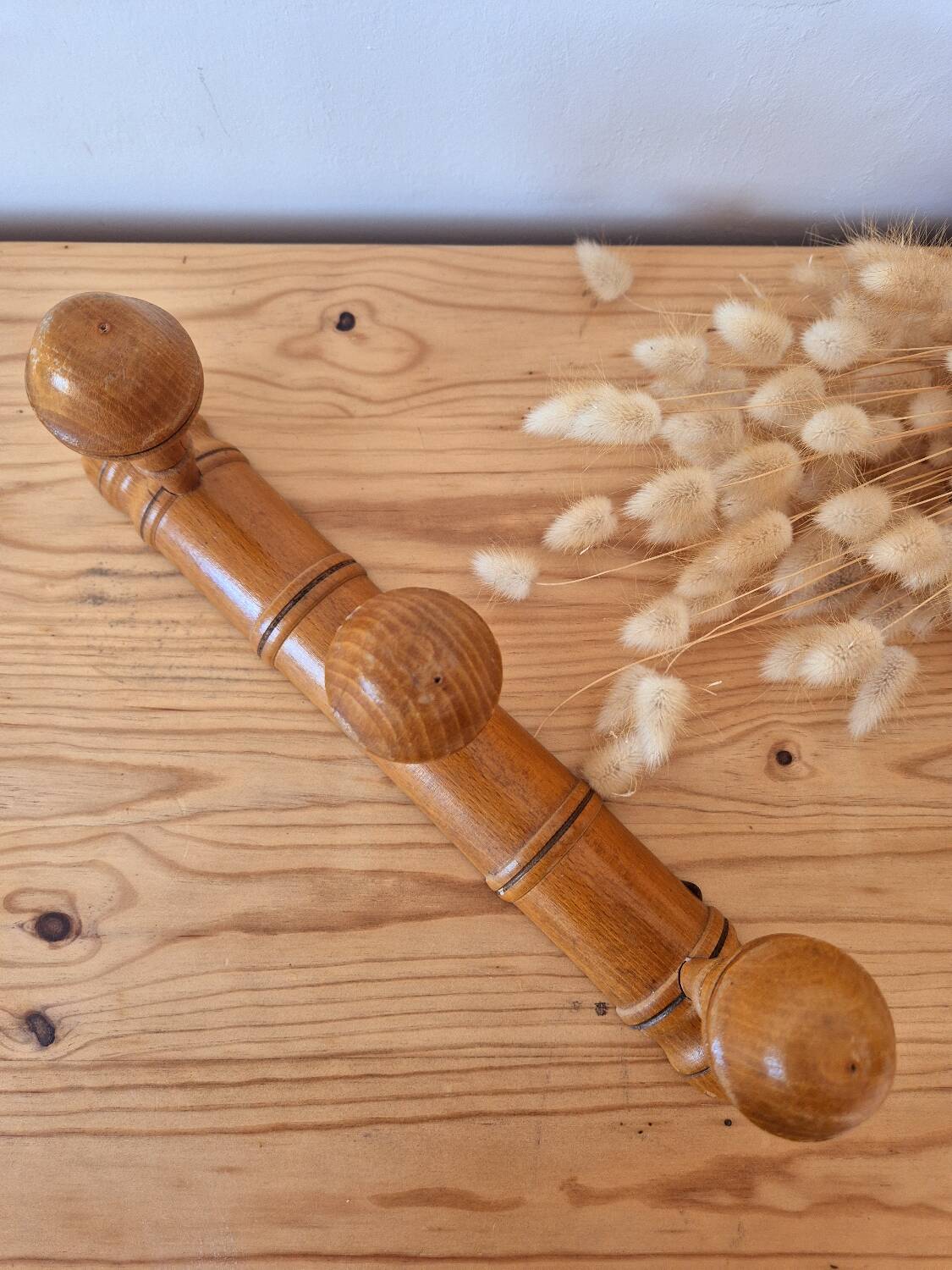 Vintage triple wooden coat hook