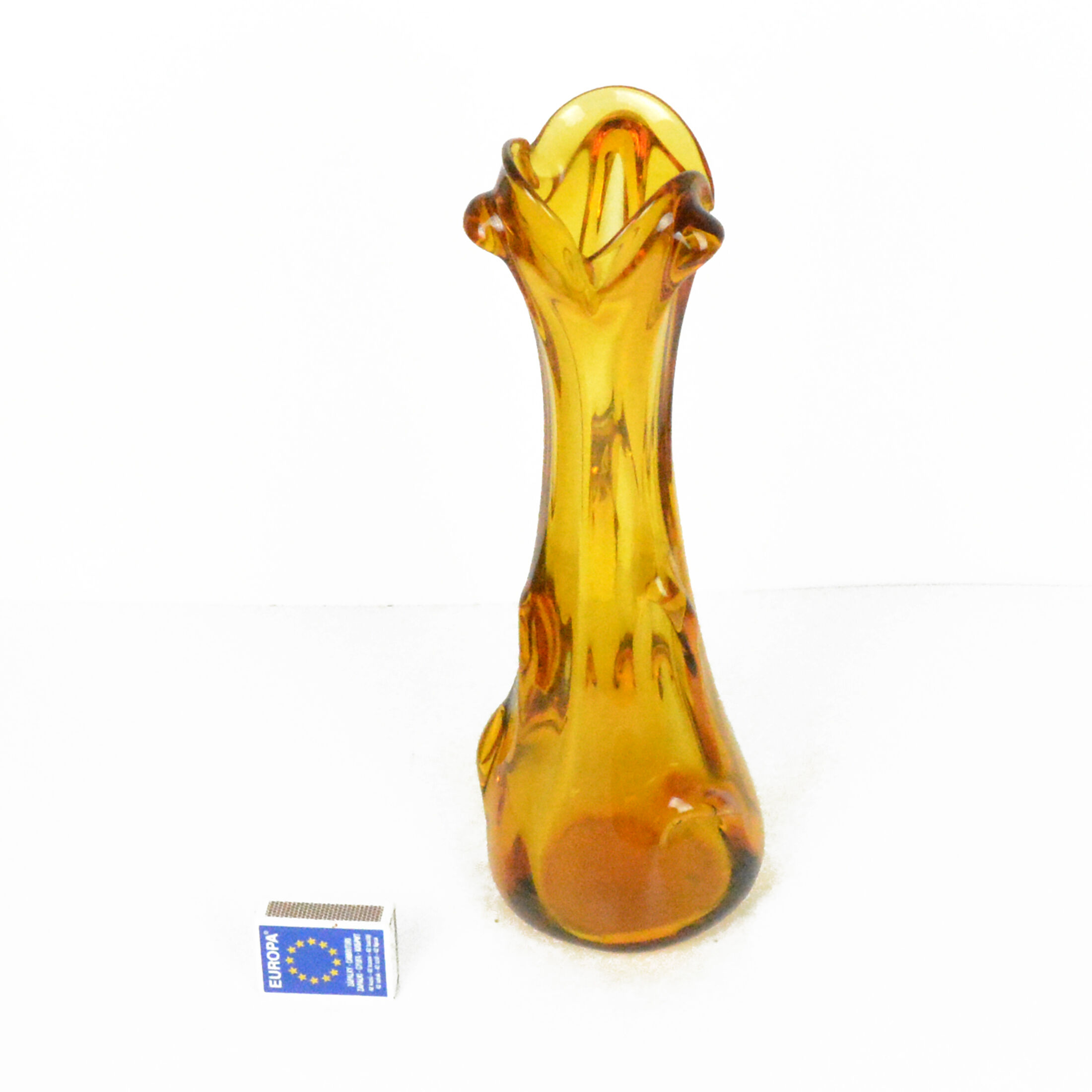 1960s modern hand-formed vase, so-called rwaniec Huta Szkła Hortensja, Poland