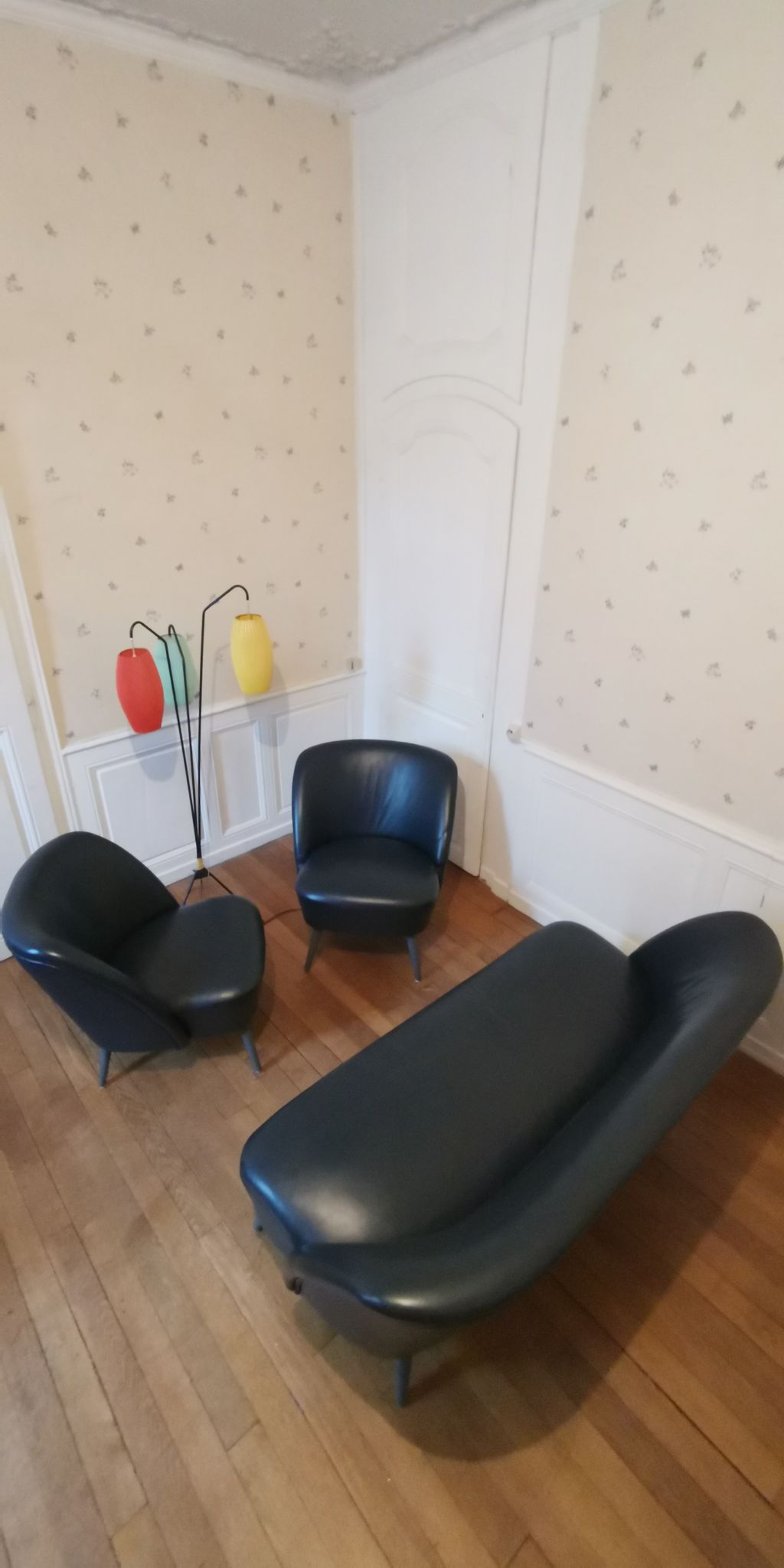 Salon canapé 2 fauteuils chauffeuses cuir noir