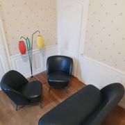 Salon canapé 2 fauteuils chauffeuses cuir noir