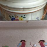 Art Deco cake dish by Longwy in pink earthenware and cloisonné enamels